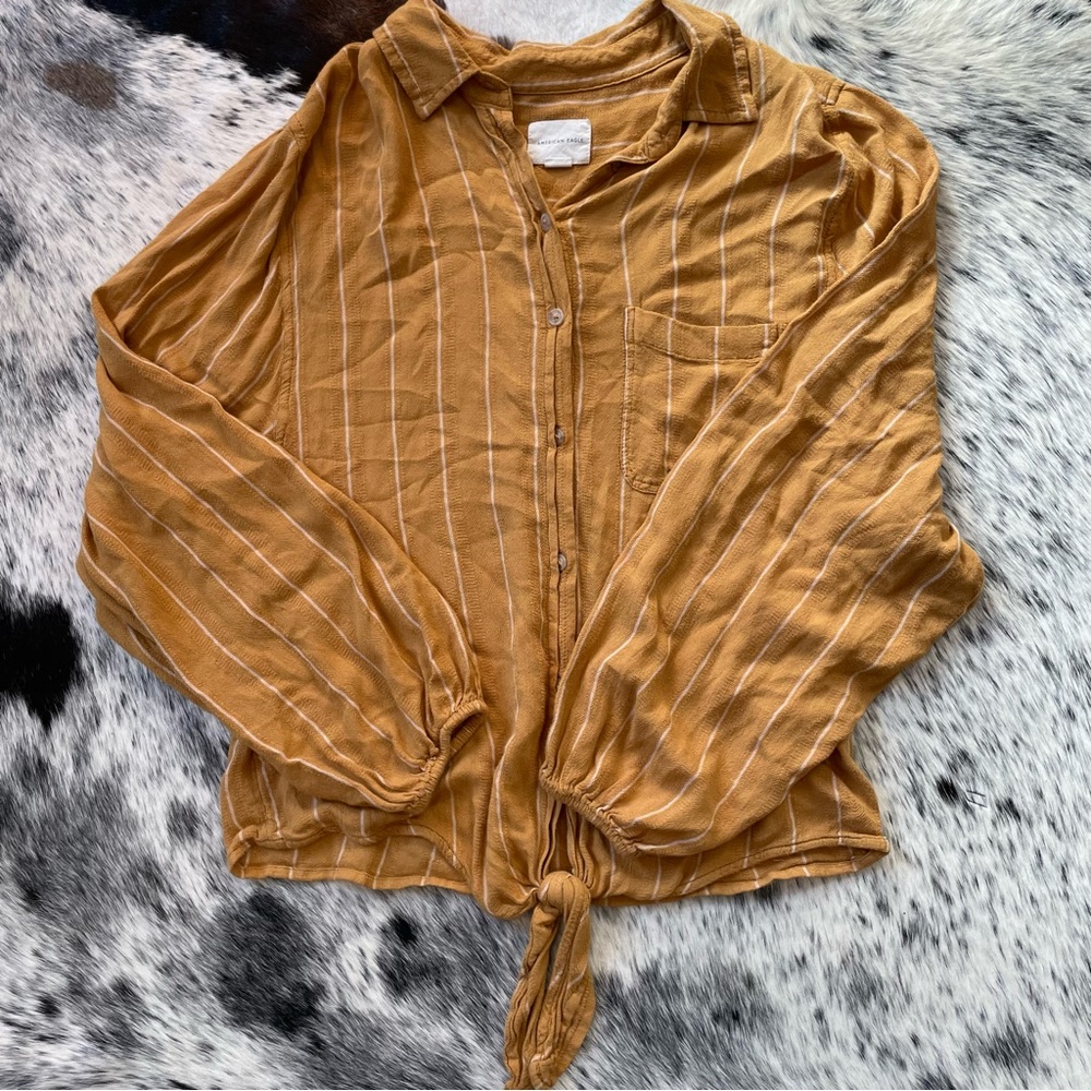 American Eagle Mustard Striped Balloon Top